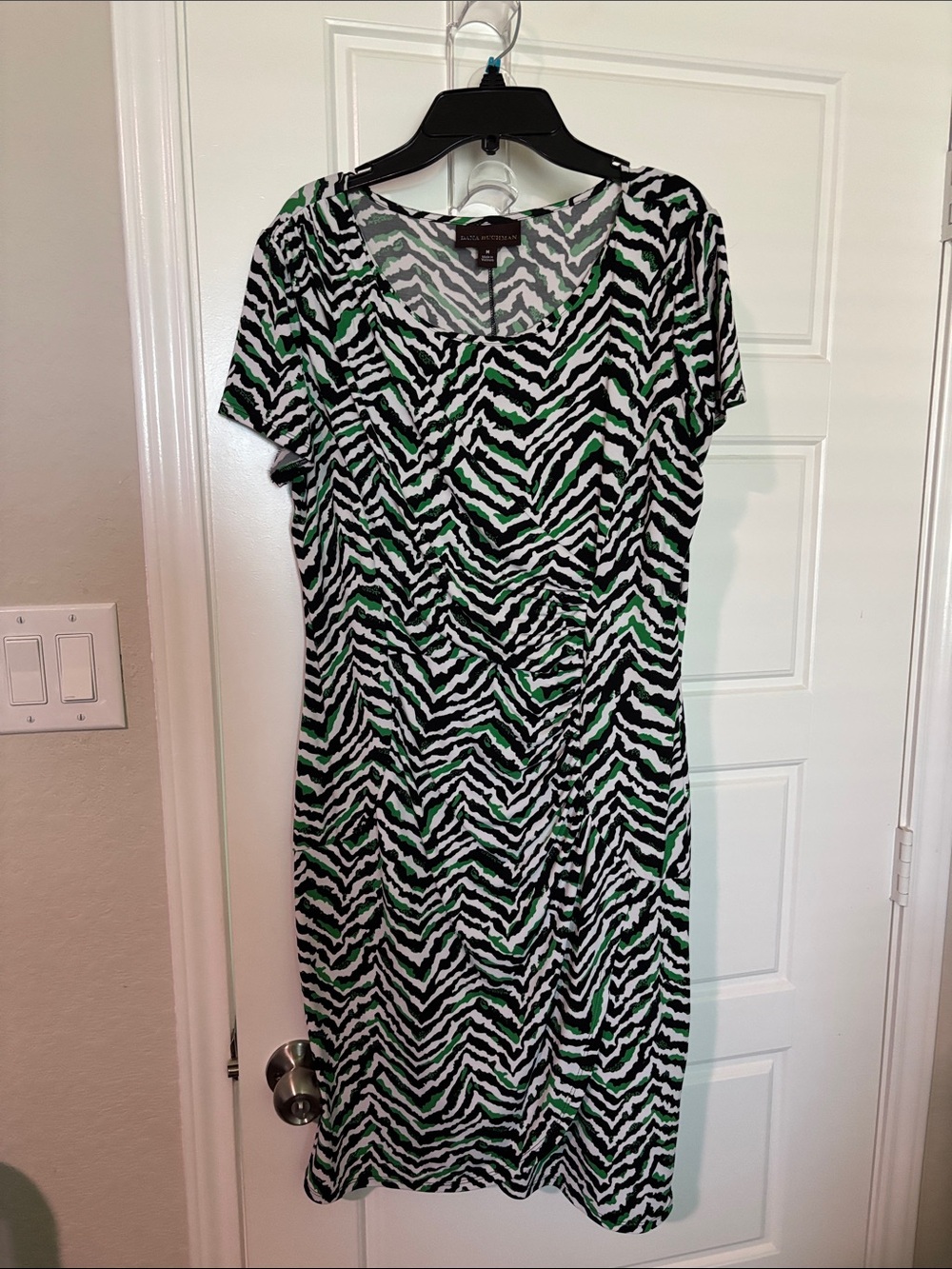 Dana Buchman Green, Black & White Zebra-Print Short Sleeve Dress
